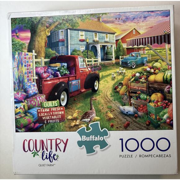 Buffalo Quilt Farm Country Life 1000-Piece Jigsaw Puzzle with Poster-Gently Used - Picture 1 of 3